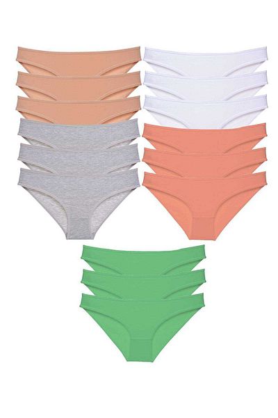 Angoravi 15 Pieces Super Eco Set Lycra Women's Slip Panties Skin Gray White Powder Green