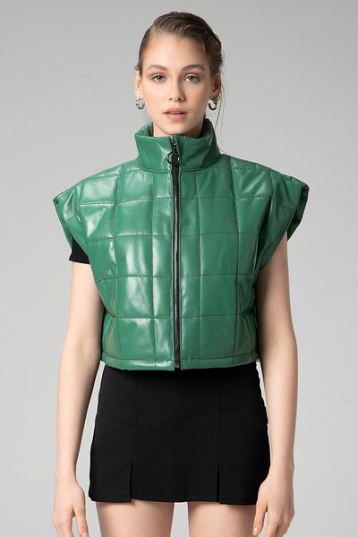 Dericlub Green Women's Puffer Vest - Wm054 Real Leather