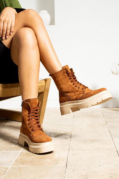 ShoeTek Aracelia Γυναικείες Μπότες & Μποτάκια Lace Up Boots Tan Suede