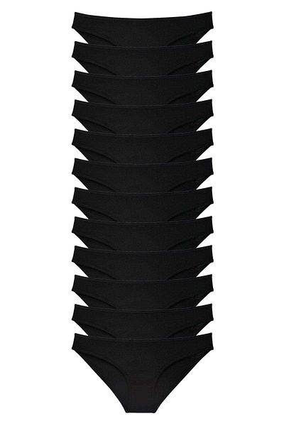 Angoravi 12 Pieces Super Eco Set Lycra Women's Slip Panties Black
