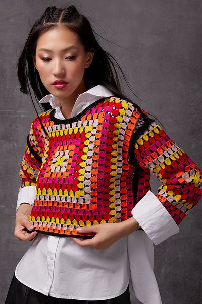 SHERIN Multicolored Crew Neck Block Patterned Knitwear Sweater
