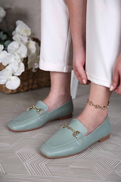 Ccway حذاء باليرينا نسائي بإبزيم من الجلد النعناعي