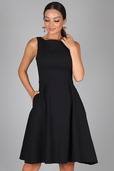 SWEETNESS Rochie midi neagră cu buzunare plisate de damă