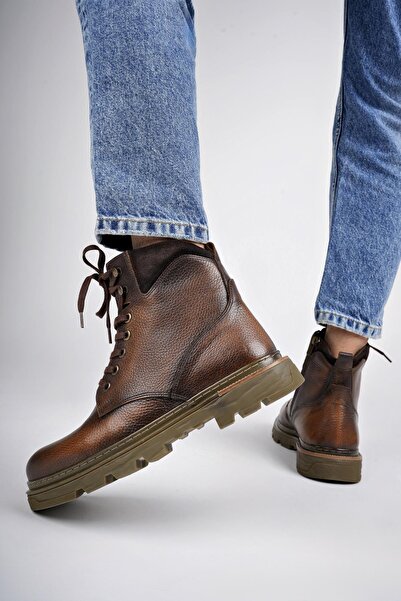 MUGGO Alexander Garantili Hakiki Deri Bağcıklı Fermuarlı Erkek Postal Bot