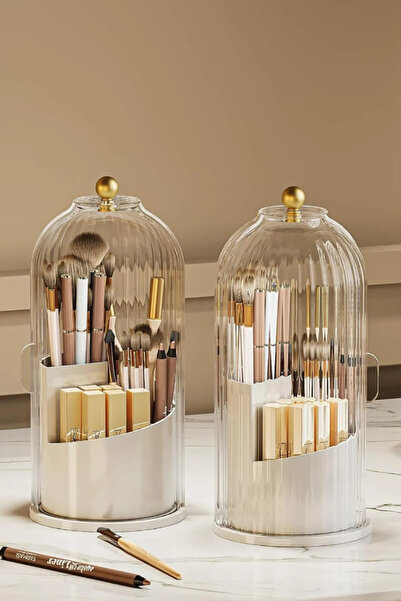 URVE 360 Rotatable Brush with Transparent Lid and Stand Cosmetic Makeup Organizer
