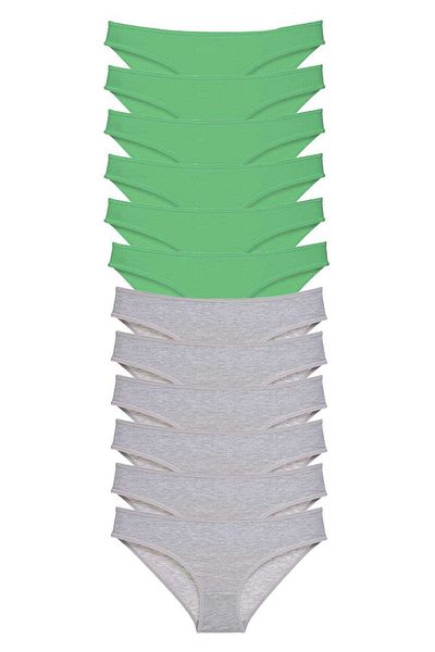 AC BOX 12 Pieces Super Eco Set Lycra Women's Slip Panties Green Gray