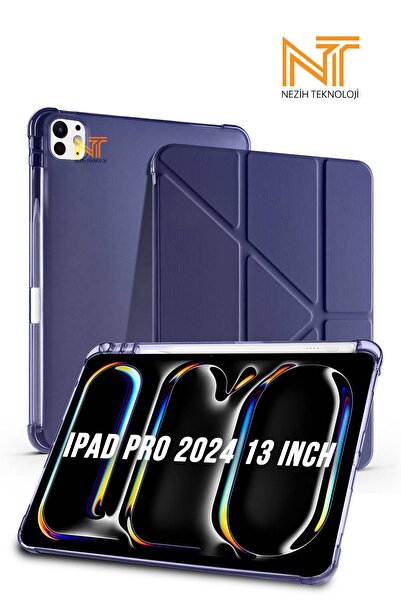 Nezih Case iPad Pro 2024 / 2025 13 Inch Uyumlu Tri Folding Kalem Bölmeli Uyku...