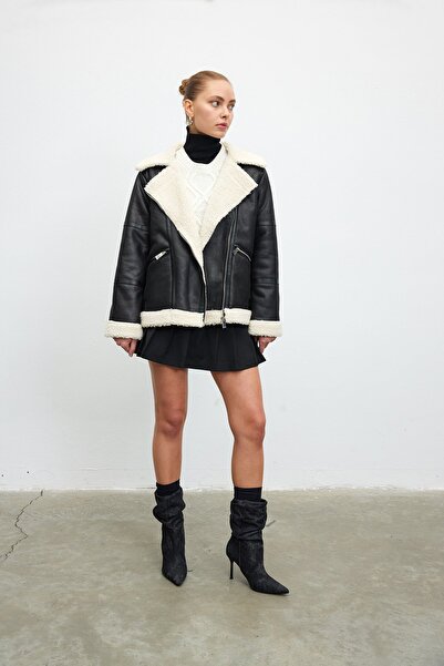 VATKALI Semišový kabát s kožešinovým límcem