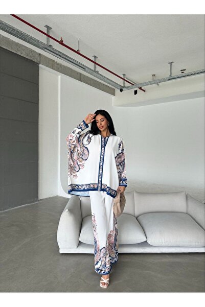 WellWay طقم قميص وسروال من القماش المستورد من جيسيكا مكون من قطعتين - أبيض Nhn07