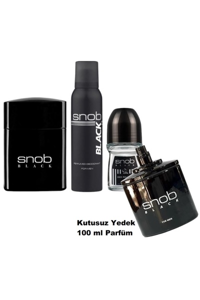 Snob Black 4 Lü Set 100 Ml Edt Parfüm + 150 Ml Deodorant + 50 Ml Deo Roll On + 100ml Yedek Parfüm Kutusuz