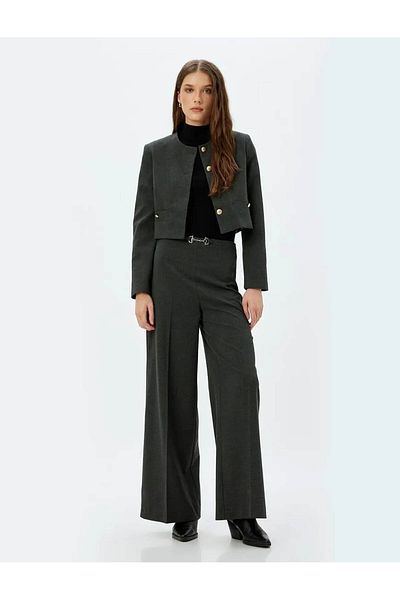 Koton Hose aus Stoff mit hoher Taille und weitem Bein und Accessoire-Detail