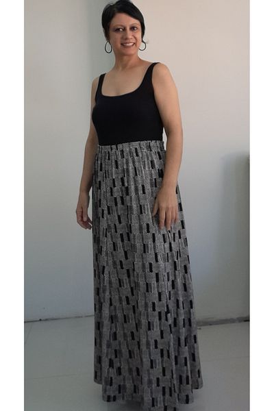 Mertcan Butik Φούστα βισκόζης από χτενισμένο βαμβάκι 6 τεμαχίων με μαύρη κρεμ στάμπα