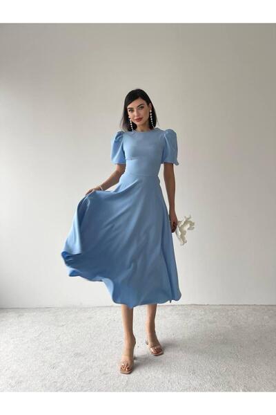 conconmoda Viki Midi Boy Kloş Elbise-4414 - Bebe Mavi