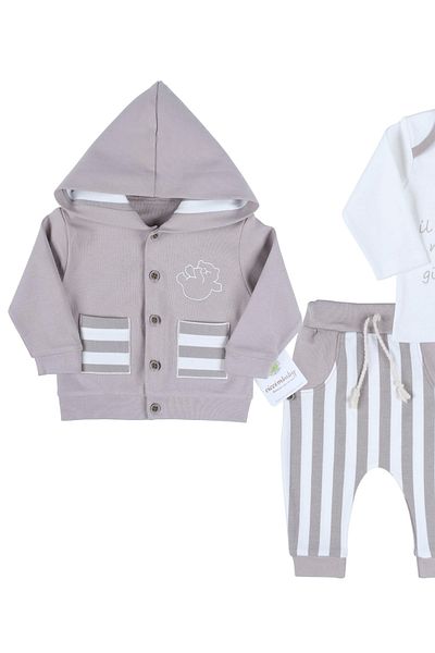 Babydonat Baby Boy Set - Teddy Bear Embroidered, 100% Cotton, Cardigan