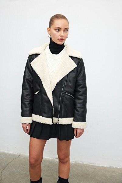 VATKALI Semišový kabát s kožešinovým límcem