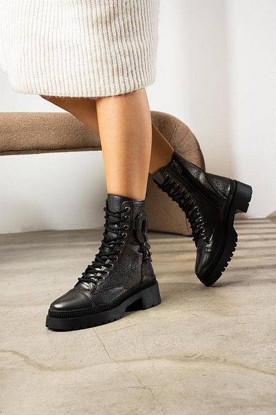 ShoeTek Annetta Women's Boots with Side Ring and Stone Platinum Leather