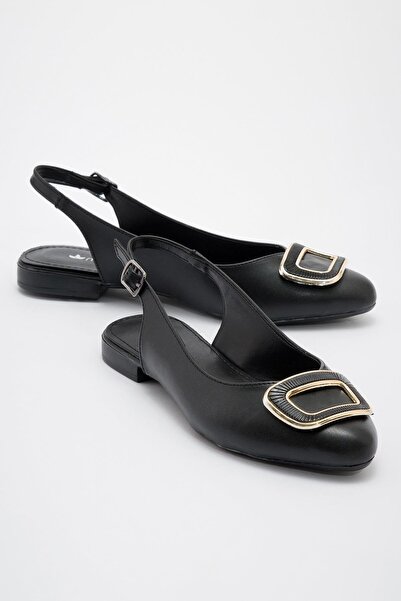 Ccway Pantofi de balerina cu catarama de dama PIELE NEGRA