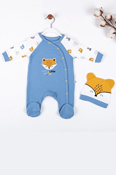 Genel Markalar Little Fox Desenli % 100 Pamuk Erkek Bebek Tulumu