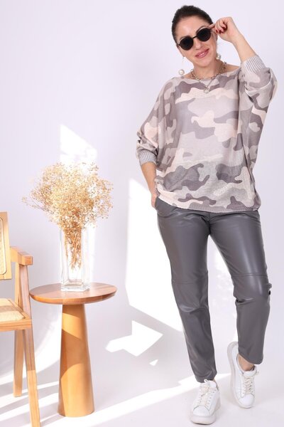 MİSLİNA BUTİK Gri Deri Pantolon