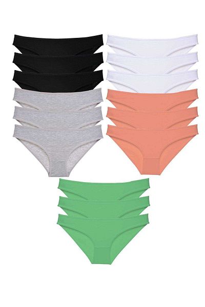 Angoravi 15 Pieces Super Eco Set Lycra Women's Slip Panties Black Gray White Powder Green