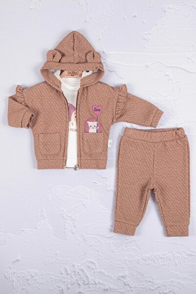 Babydonat Kirpi Nakışlı % 100 Pamuk 3'lü Kız Bebek Takım