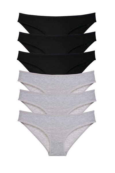 Angoravi 6 Pieces Super Eco Set Lycra Women's Slip Panties Black Gray