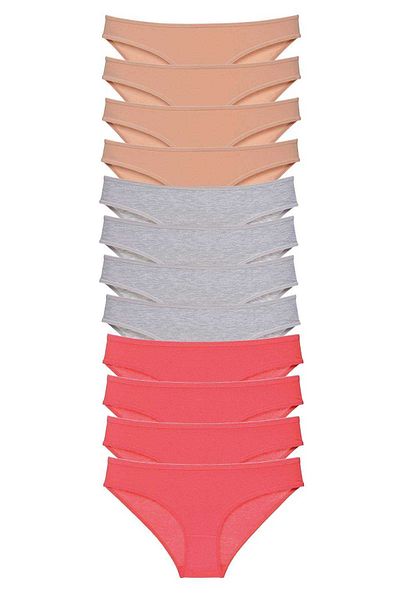 Angoravi 12 Pieces Super Eco Set Lycra Women's Slip Panties Skin Gray Fuchsia
