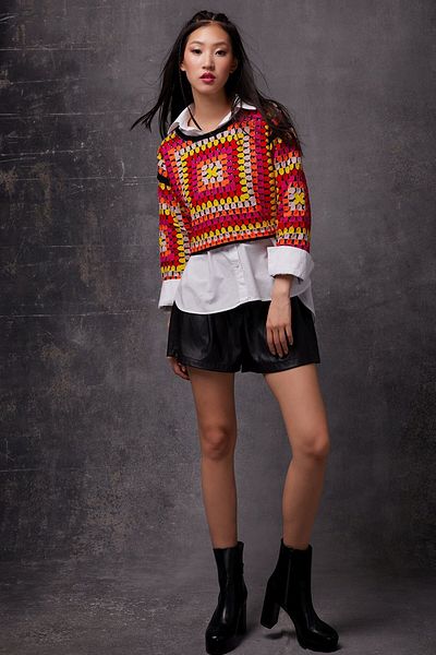 SHERIN Multicolored Crew Neck Block Patterned Knitwear Sweater