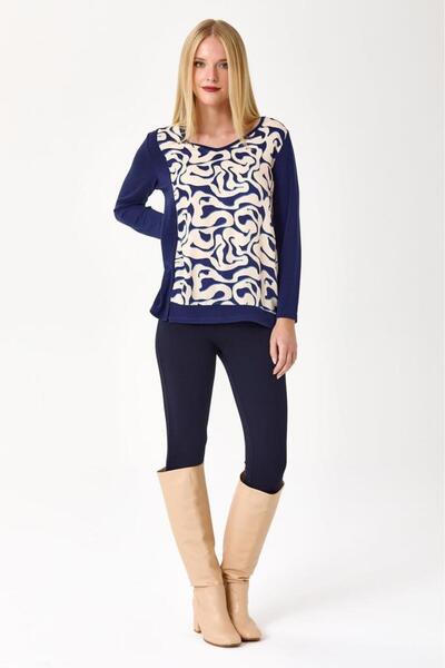 İKİLER Önü Dokuma Garnili Uzun Kol Bluz 245-1505