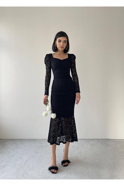 conconmoda Hadise Long Black Lace Dress
