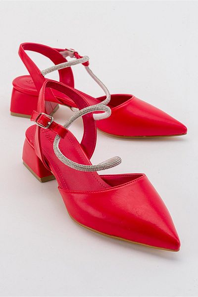 Ccway Stoned Women's Heeled Sandals Red Skin