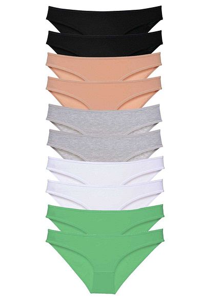 Angoravi 10 Pieces Super Eco Set Lycra Women's Slip Panties Black Skin Gray White Green