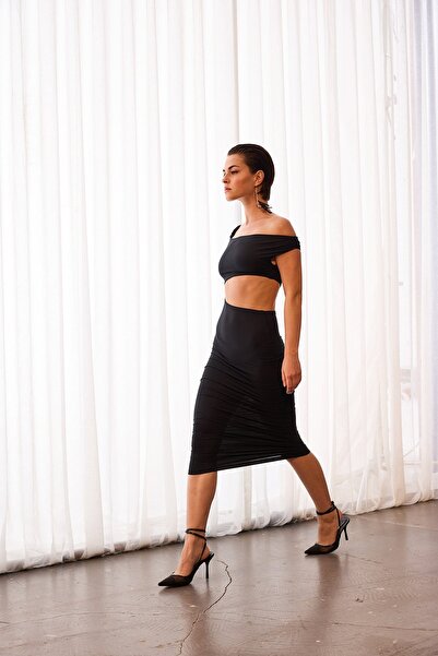 VATKALI Κόψιμο λεπτομερές μίντι μαύρο φόρεμα