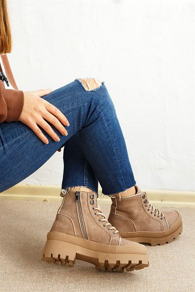 ShoeTek Magnolia Γυναικείες Μπότες Lace-up Tan Suede