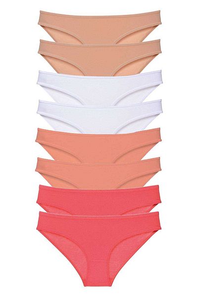 AC BOX 8 Pieces Super Eco Set Lycra Women's Slip Panties Skin White Powder Fuchsia