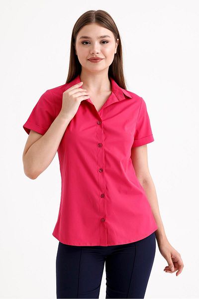 SWEETNESS Cămașă Roz Fucsia pentru Damă - Lycra, Mânecă Scurtă, Bumbac Design Clasic