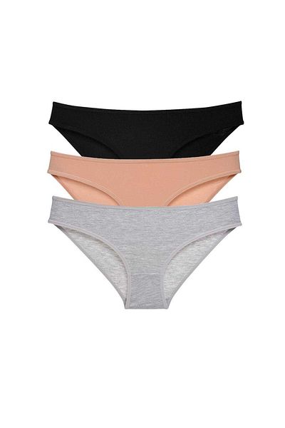 AC BOX 3 Pieces Super Eco Set Lycra Women's Slip Panties Black Skin Gray