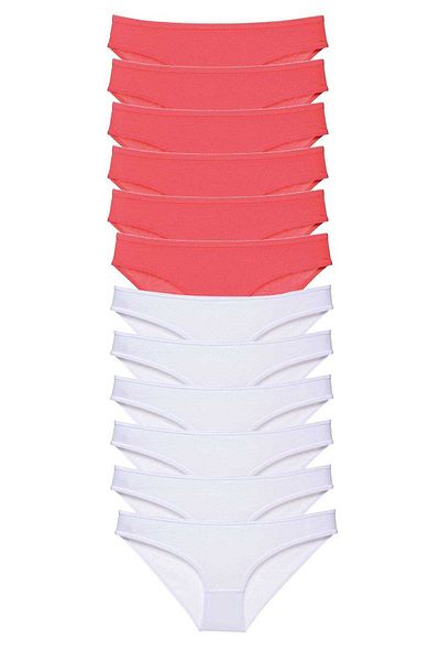 Angoravi 12 Pieces Eco Set Lycra Women's Slip Panties Fuchsia White