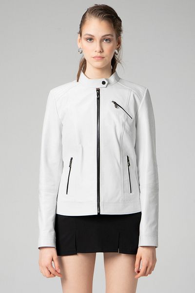 Dericlub K2328 Model White Genuine Leather Women's Coat