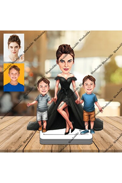 wonderlike Anne Ve Oğulları 3D Ahşap Biblo,Sevgiliye Hediye,Doğum Günü Hed