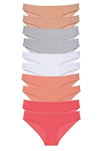Angoravi 10 Pieces Super Eco Set Lycra Women's Slip Panties Skin Gray White Powder Fuchsia