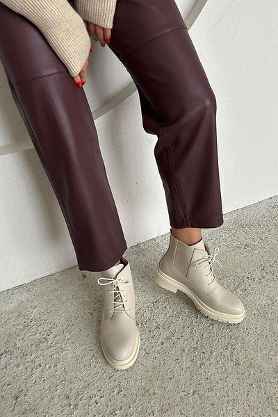 STRASWANS Pery Women's Rubber Detail Leather Boots Beige