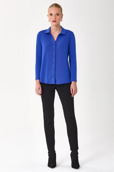 İKİLER Önü Düğmeli Uzun Kol Gömlek Bluz 245-1009