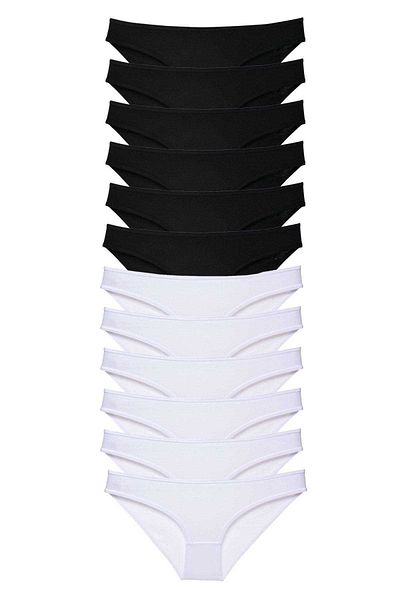AC BOX 12 Pieces Eco Set Lycra Women's Slip Panties Black White