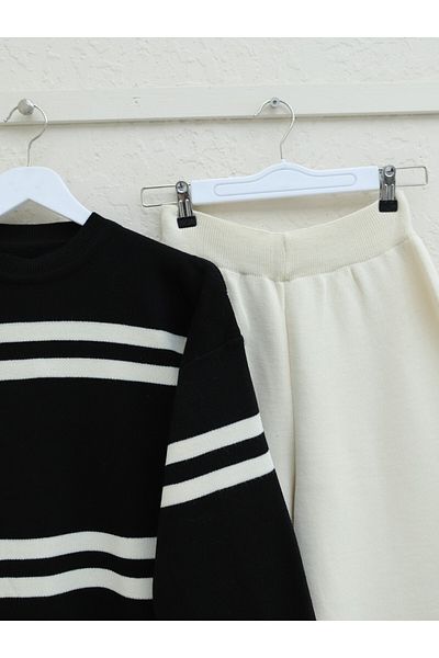 Modamorfo Strickset mit Rundhalsausschnitt und Ballonärmeln – Schwarz
