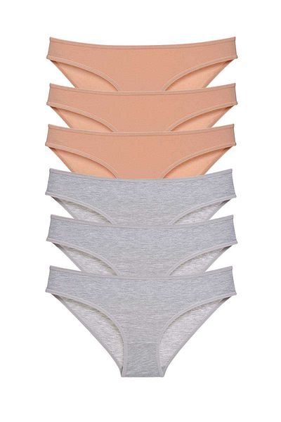 Angoravi 6 Pieces Super Eco Set Lycra Women's Slip Panties Skin Gray