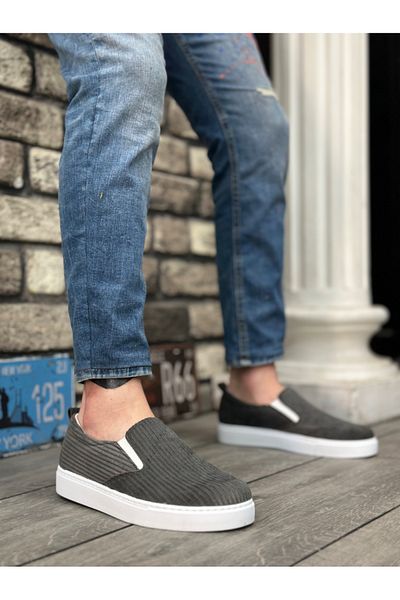 BOA BA0339 - Γκρι Λευκή Σόλα Velvet Ανδρικά Casual Παπούτσια