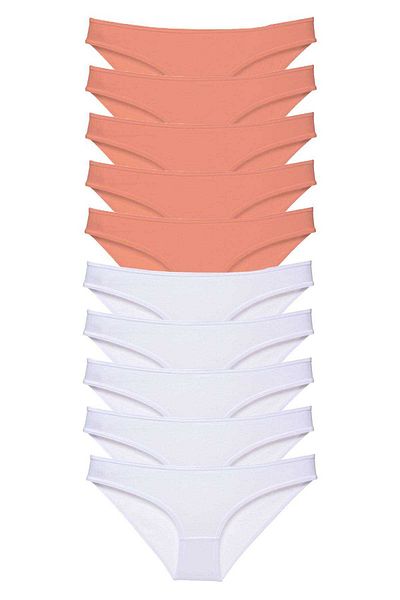 Angoravi 10 Pieces Eco Set Lycra Women's Slip Panties Powder White