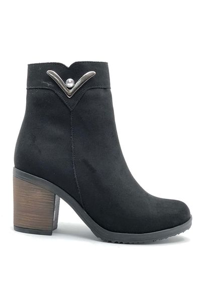 Kids Club Shoes Mehtap Ankle V πόρπη Λεπτομερείς γυναικείες μπότες με τακούνι ΜΑΥΡΟ-SUEDE