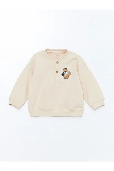 LC Waikiki Lcw Baby Light Beige Crew Neck Printed Baby Boy Sweatshirt